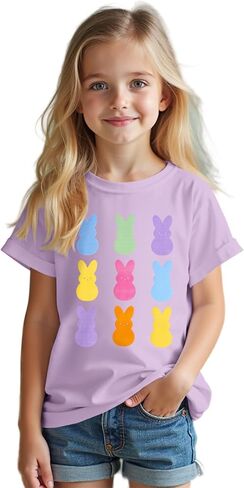 Ritatte Kids Girls Easter Shirt Cute Bunny Rabbit Graphic T-Shirt Happy Easter Tees Funny Casual Short Sleeve Tops 7-12Y in Saudi Arabia
