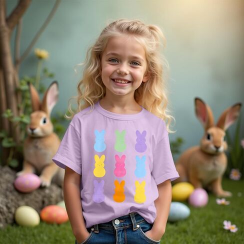 Ritatte Kids Girls Easter Shirt Cute Bunny Rabbit Graphic T-Shirt Happy Easter Tees Funny Casual Short Sleeve Tops 7-12Y in Saudi Arabia
