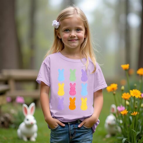 Ritatte Kids Girls Easter Shirt Cute Bunny Rabbit Graphic T-Shirt Happy Easter Tees Funny Casual Short Sleeve Tops 7-12Y in Saudi Arabia
