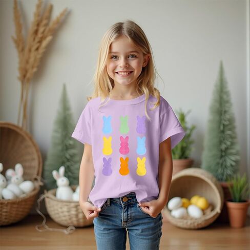 Ritatte Kids Girls Easter Shirt Cute Bunny Rabbit Graphic T-Shirt Happy Easter Tees Funny Casual Short Sleeve Tops 7-12Y in Saudi Arabia