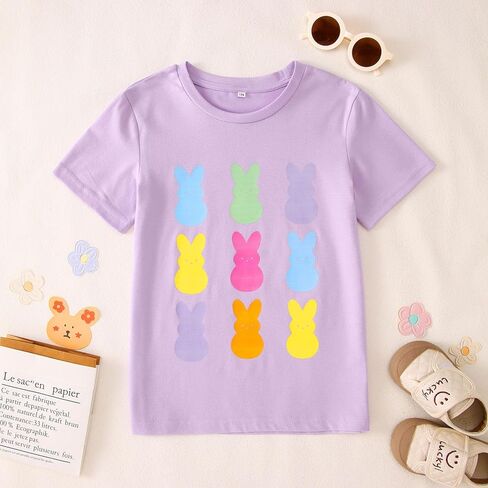 Ritatte Kids Girls Easter Shirt Cute Bunny Rabbit Graphic T-Shirt Happy Easter Tees Funny Casual Short Sleeve Tops 7-12Y in Saudi Arabia