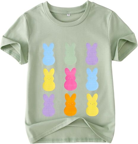 Ritatte Kids Girls Easter Shirt Cute Bunny Rabbit Graphic T-Shirt Happy Easter Tees Funny Casual Short Sleeve Tops 7-12Y in Saudi Arabia