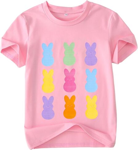Ritatte Kids Girls Easter Shirt Cute Bunny Rabbit Graphic T-Shirt Happy Easter Tees Funny Casual Short Sleeve Tops 7-12Y in Saudi Arabia