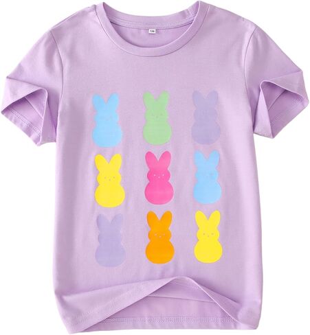 Ritatte Kids Girls Easter Shirt Cute Bunny Rabbit Graphic T-Shirt Happy Easter Tees Funny Casual Short Sleeve Tops 7-12Y in Saudi Arabia