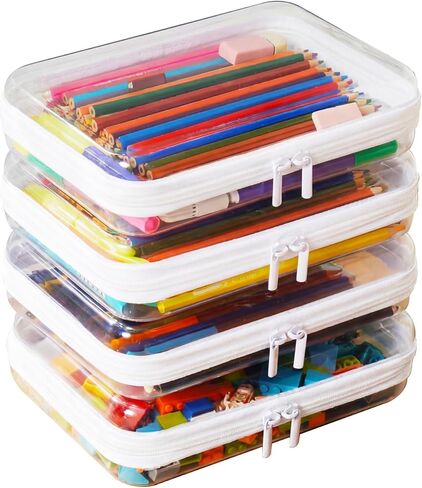 قطعتان من الأكياس الكبيرة الشفافة بسحاب مع غلاف صلب - منظم المكياج وحاوية تخزين الألعاب لمكعبات البناء والأقلام وأدوات الزينة وإكسسوارات السفر للحفاضات للتنظيم in Kuwait