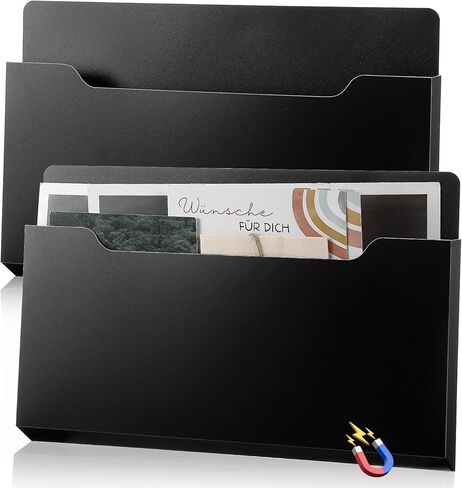 MAQUITA 2 Pcs Magnetic File Holder Large Magnetic Pocket Wall Hanging Magazine Organizer Paper Mail Letters for Refrigerator Classroom Locker Whiteboard, Horizontal, Black,13.8 x 8.3 Inches in Saudi Arabia