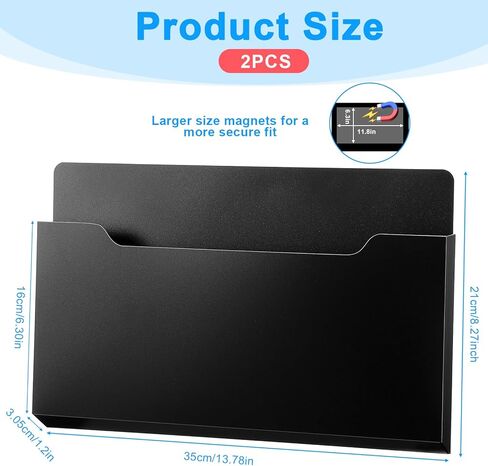MAQUITA 2 Pcs Magnetic File Holder Large Magnetic Pocket Wall Hanging Magazine Organizer Paper Mail Letters for Refrigerator Classroom Locker Whiteboard, Horizontal, Black,13.8 x 8.3 Inches in Saudi Arabia
