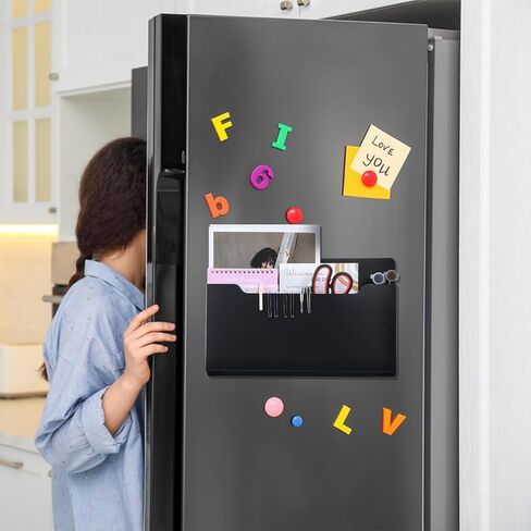 MAQUITA 2 Pcs Magnetic File Holder Large Magnetic Pocket Wall Hanging Magazine Organizer Paper Mail Letters for Refrigerator Classroom Locker Whiteboard, Horizontal, Black,13.8 x 8.3 Inches in Saudi Arabia