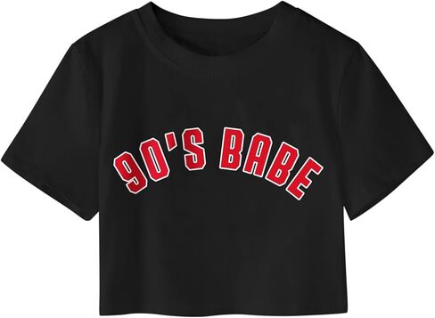 Girls Crop Top 90s Babe Graphic Tees Casual Crewneck Short Sleeve Shirts Cute Summer Tops in Saudi Arabia