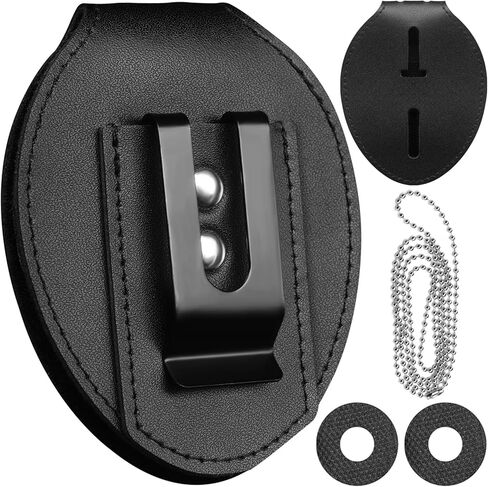 مشبك حزام حامل شارة الشرطة، حامل شارة أمان شريف من جلد البقر العالمي مع مشبك خلفي معدني وسلسلة خرز لإنفاذ القانون in Kuwait