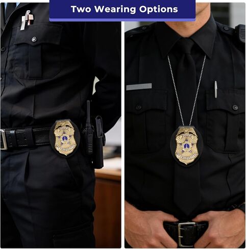 مشبك حزام حامل شارة الشرطة، حامل شارة أمان شريف من جلد البقر العالمي مع مشبك خلفي معدني وسلسلة خرز لإنفاذ القانون in Kuwait