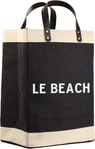 VANESSA ROSELLA 100% Jute Long Black Burlap with Leather Handles | Large Reusable Travel, Beach & Everyday Handbag in Kuwait