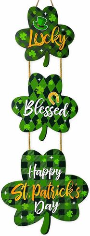 St. Patrick's Day Wooden Tier Shamrock Set of 3 Lucky Blessed Happy St Patrick Day Signs Front Door Hanging Decor Indoor Outdoor Wall Home Decorations in Saudi Arabia