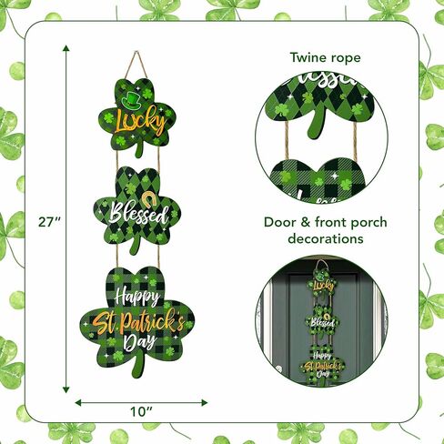 St. Patrick's Day Wooden Tier Shamrock Set of 3 Lucky Blessed Happy St Patrick Day Signs Front Door Hanging Decor Indoor Outdoor Wall Home Decorations in Saudi Arabia