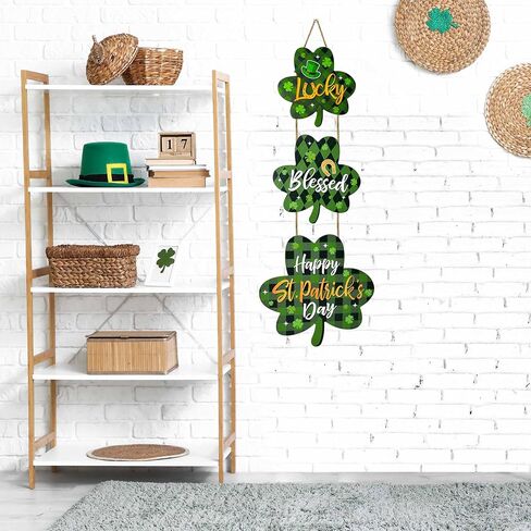 St. Patrick's Day Wooden Tier Shamrock Set of 3 Lucky Blessed Happy St Patrick Day Signs Front Door Hanging Decor Indoor Outdoor Wall Home Decorations in Saudi Arabia