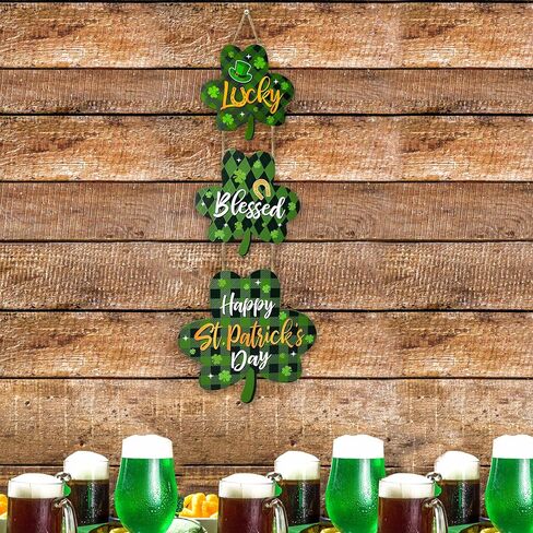 St. Patrick's Day Wooden Tier Shamrock Set of 3 Lucky Blessed Happy St Patrick Day Signs Front Door Hanging Decor Indoor Outdoor Wall Home Decorations in Saudi Arabia