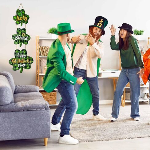 St. Patrick's Day Wooden Tier Shamrock Set of 3 Lucky Blessed Happy St Patrick Day Signs Front Door Hanging Decor Indoor Outdoor Wall Home Decorations in Saudi Arabia