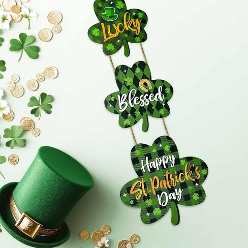 St. Patrick's Day Wooden Tier Shamrock Set of 3 Lucky Blessed Happy St Patrick Day Signs Front Door Hanging Decor Indoor Outdoor Wall Home Decorations in Saudi Arabia