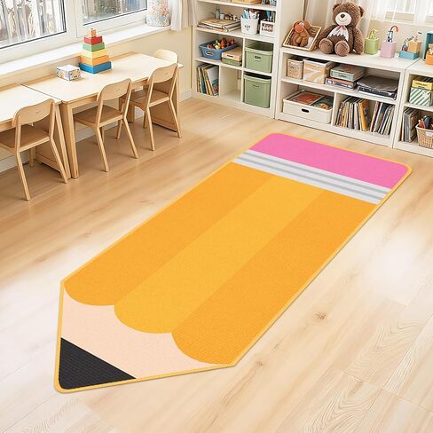7x3 ft Pencil Classroom Rug Yellow Classroom Carpet Back to School Pencil Playroom Decor Soft Floor Mat Non Slip Cushions for First Day End of The Year Teacher Party Gift School Learning Playing Areas in Saudi Arabia