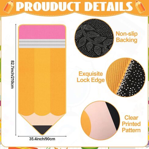 7x3 ft Pencil Classroom Rug Yellow Classroom Carpet Back to School Pencil Playroom Decor Soft Floor Mat Non Slip Cushions for First Day End of The Year Teacher Party Gift School Learning Playing Areas in Saudi Arabia