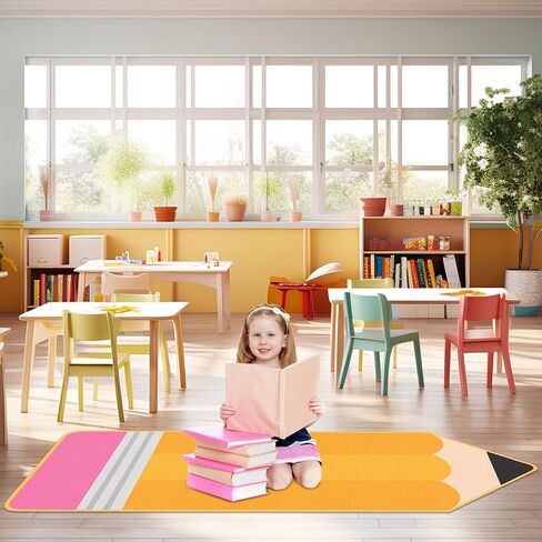 7x3 ft Pencil Classroom Rug Yellow Classroom Carpet Back to School Pencil Playroom Decor Soft Floor Mat Non Slip Cushions for First Day End of The Year Teacher Party Gift School Learning Playing Areas in Saudi Arabia