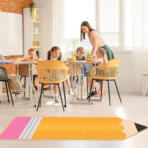 7x3 ft Pencil Classroom Rug Yellow Classroom Carpet Back to School Pencil Playroom Decor Soft Floor Mat Non Slip Cushions for First Day End of The Year Teacher Party Gift School Learning Playing Areas in Saudi Arabia