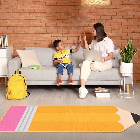7x3 ft Pencil Classroom Rug Yellow Classroom Carpet Back to School Pencil Playroom Decor Soft Floor Mat Non Slip Cushions for First Day End of The Year Teacher Party Gift School Learning Playing Areas in Saudi Arabia