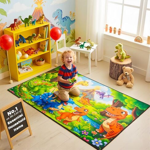 Dinosaur Rug Rugs for Boys Bedroom Washable Dinosaur Play Mat with Roads for Toy Cars Heavy Dino Carpet Toys Car Mat for Kids Playroom Disposable Dinosaurs Mats Kid Playmat (24in*36in) in Saudi Arabia