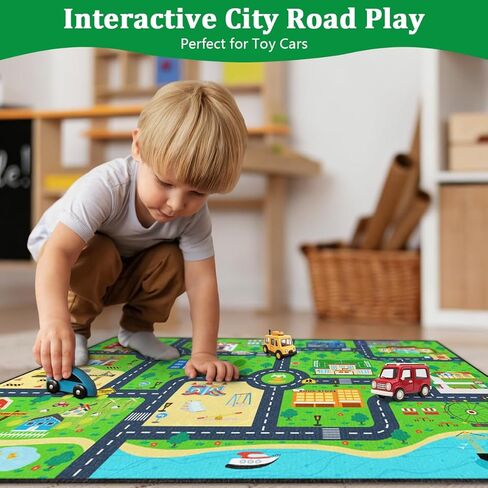 سجادة طريق للأطفال مقاس 2 × 3 أقدام - سجادة لعب خريطة طريق مسار السيارة، سجادة تعلم حركة المرور في المدينة، كومة منخفضة ناعمة مع ظهر من المطاط اللدن حراريًا مانع للانزلاق لغرفة اللعب in Kuwait