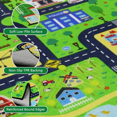سجادة طريق للأطفال مقاس 2 × 3 أقدام - سجادة لعب خريطة طريق مسار السيارة، سجادة تعلم حركة المرور في المدينة، كومة منخفضة ناعمة مع ظهر من المطاط اللدن حراريًا مانع للانزلاق لغرفة اللعب in Kuwait