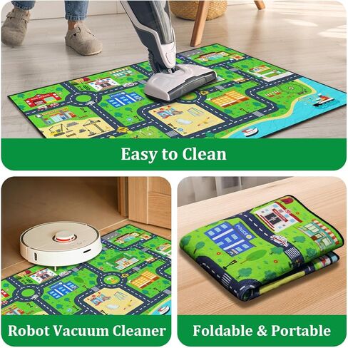 سجادة طريق للأطفال مقاس 2 × 3 أقدام - سجادة لعب خريطة طريق مسار السيارة، سجادة تعلم حركة المرور في المدينة، كومة منخفضة ناعمة مع ظهر من المطاط اللدن حراريًا مانع للانزلاق لغرفة اللعب in Kuwait