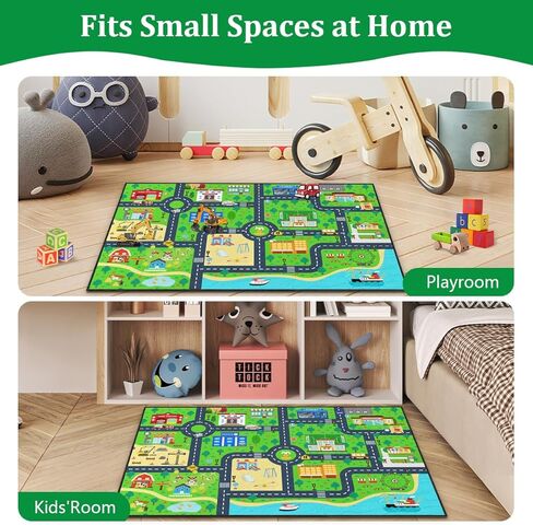 سجادة طريق للأطفال مقاس 2 × 3 أقدام - سجادة لعب خريطة طريق مسار السيارة، سجادة تعلم حركة المرور في المدينة، كومة منخفضة ناعمة مع ظهر من المطاط اللدن حراريًا مانع للانزلاق لغرفة اللعب in Kuwait