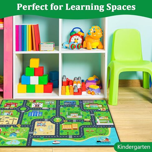 سجادة طريق للأطفال مقاس 2 × 3 أقدام - سجادة لعب خريطة طريق مسار السيارة، سجادة تعلم حركة المرور في المدينة، كومة منخفضة ناعمة مع ظهر من المطاط اللدن حراريًا مانع للانزلاق لغرفة اللعب in Kuwait