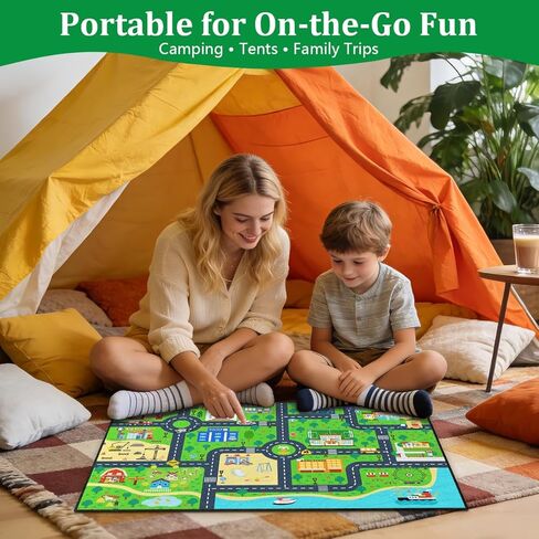 سجادة طريق للأطفال مقاس 2 × 3 أقدام - سجادة لعب خريطة طريق مسار السيارة، سجادة تعلم حركة المرور في المدينة، كومة منخفضة ناعمة مع ظهر من المطاط اللدن حراريًا مانع للانزلاق لغرفة اللعب in Kuwait