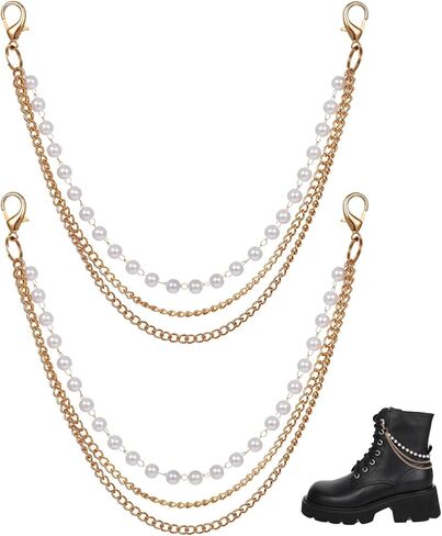 2PCS Boot Chains Jewelry for Women - Shoe Accessories & Charms for Sneakers - 3-Layer Gold Pearl Boot Chains Decoration for Bag Handbags Keychain in Saudi Arabia
