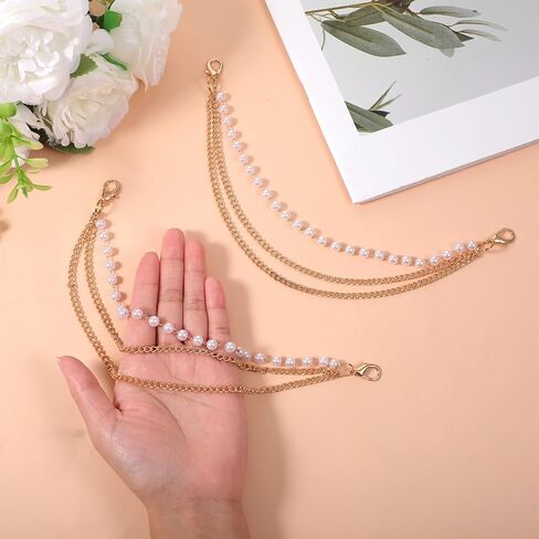 2PCS Boot Chains Jewelry for Women - Shoe Accessories & Charms for Sneakers - 3-Layer Gold Pearl Boot Chains Decoration for Bag Handbags Keychain in Saudi Arabia