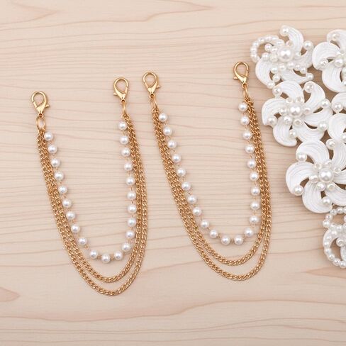 2PCS Boot Chains Jewelry for Women - Shoe Accessories & Charms for Sneakers - 3-Layer Gold Pearl Boot Chains Decoration for Bag Handbags Keychain in Saudi Arabia