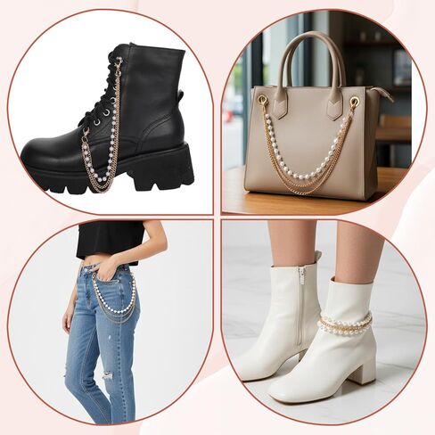 2PCS Boot Chains Jewelry for Women - Shoe Accessories & Charms for Sneakers - 3-Layer Gold Pearl Boot Chains Decoration for Bag Handbags Keychain in Saudi Arabia
