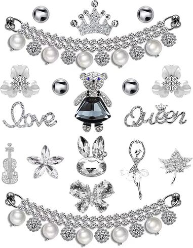 Bling Shoe Charms Set Sliver Chain Rhinestone Accessories for Clogs & Sandals Shoe Decorations for Teens Adults Women Birthday Party Favor in Saudi Arabia