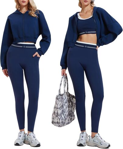 Airfree قطعتين مجموعات للنساء اقتصاص زمم هوديي عالية الخصر طماق الخريف البلوز رياضية مجموعات الزي غير الرسمي in Kuwait