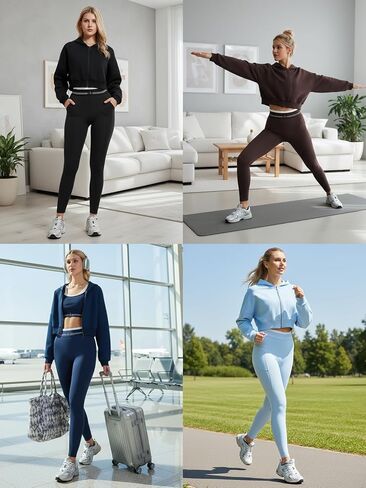 Airfree قطعتين مجموعات للنساء اقتصاص زمم هوديي عالية الخصر طماق الخريف البلوز رياضية مجموعات الزي غير الرسمي in Kuwait