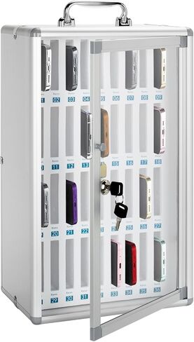36 Slots Cell Phone Locker for Classroom, Portable Phone Holder Box, Wall Mount Phone Lock Box with Key, Lightweight Phone Storage Organizer Cabinet, Pocket Chart Storage(Black) in Kuwait