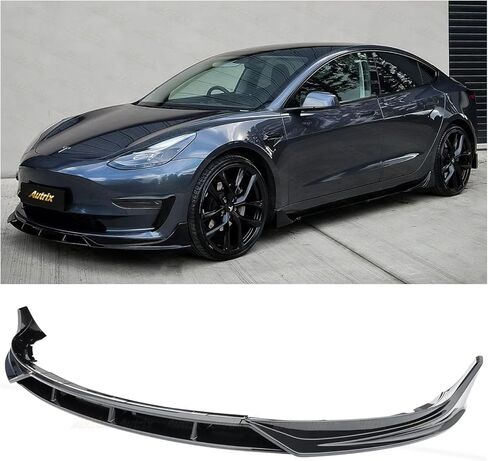 مصد الشفة الأمامي لـ 2017-2023 طراز تسلا 3، طقم هيكل الذقن الأمامي بتصميم أداء الشفة الأمامية باللون الأسود اللامع in Kuwait