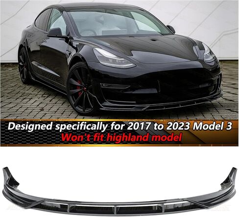 مصد الشفة الأمامي لـ 2017-2023 طراز تسلا 3، طقم هيكل الذقن الأمامي بتصميم أداء الشفة الأمامية باللون الأسود اللامع in Kuwait