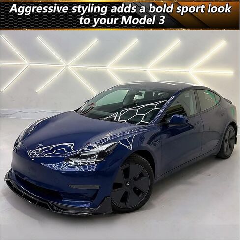 مصد الشفة الأمامي لـ 2017-2023 طراز تسلا 3، طقم هيكل الذقن الأمامي بتصميم أداء الشفة الأمامية باللون الأسود اللامع in Kuwait
