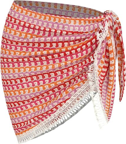 ZAFUL Womens Crochet Cover Up Mini Skirts Knit Fishnet See Through Tie Side Beach Wrap Bathing Suit Coverups in Saudi Arabia