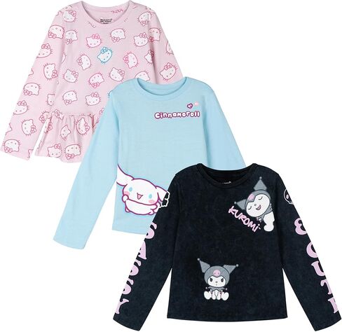Hello Kitty Girls 3 Pack Peplum Long Sleeve T-Shirts Toddler to Big Kid Sizes (2T - 14-16) in Saudi Arabia