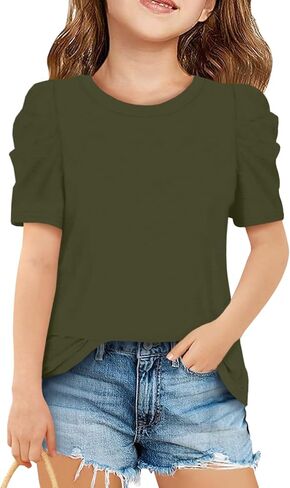 ZDC Girls Short Puff Sleeve Shirts Summer Crewneck Shirts for Girl Kids Shirt Fashion Tee in Saudi Arabia