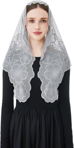 Wgior الدانتيل حجاب الكنيسة الكاثوليكية مع مريم العذراء ويسوع التطريز مصلى الحجاب اللاتينية قداس مانتيلا وشاح in Kuwait