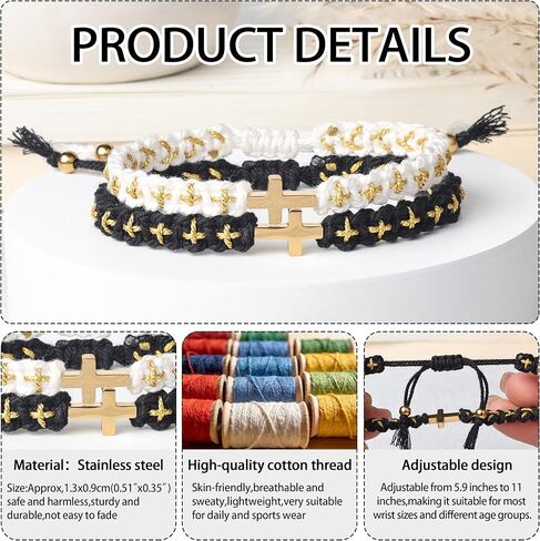 Christian Cross Bracelets Matching Couple Cross Friendship Bracelet Adjustable Braided Rope Jesus String Lucky Wristband for Women Men Easter Baptism in Kuwait